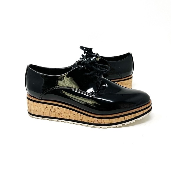 Aldo Striped Platform Black Patent Polyurethane Oxford Lace Up Almond Toe Size 7 - Picture 6 of 9
